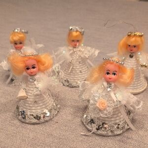 BUNDLE OF 5 FLOCKED VINTAGE ANGELS CHRISTMAS ORNEMENTS